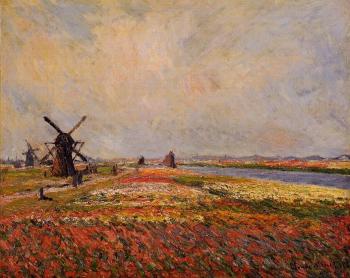 Claude Oscar Monet : Fields of Flowers and Windmills near Leiden
